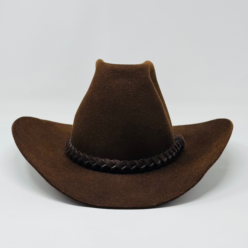 Stetson Cowboy Hat Mens 7 Brown 4X Beaver Fur Felt Western Braided Leather Band